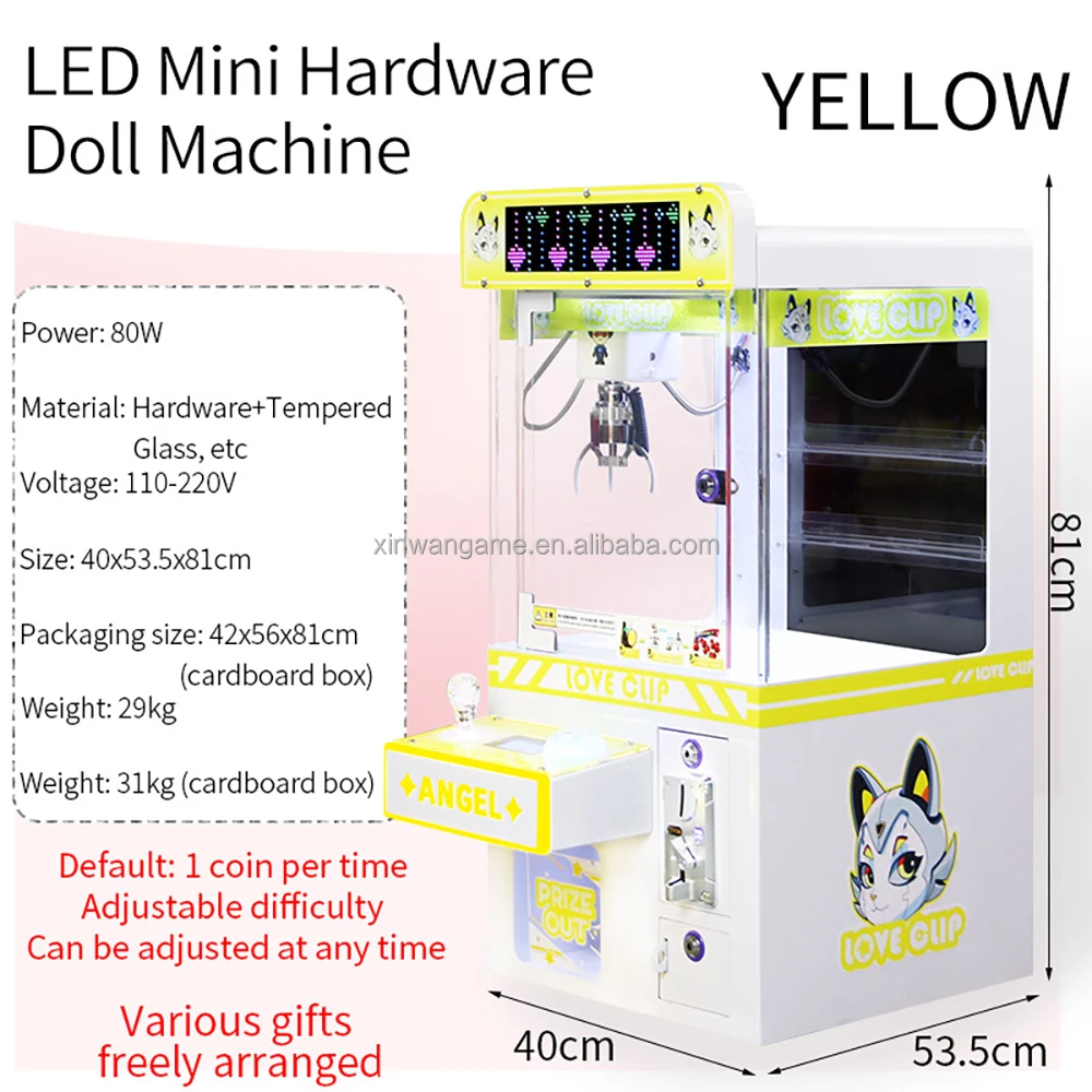 LED Light Mini Claw Machine Hardware Cabinet With Plush Toys And Keychains Coin Operated Gachapon Game Factory Sale