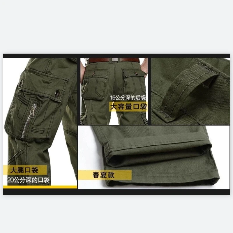 Summer Thin Men\'s Cargo Pants Multi-Pocket Slacks Male Loose Pants Straight Outdoor Work Pants Large Size Military Trousers Men