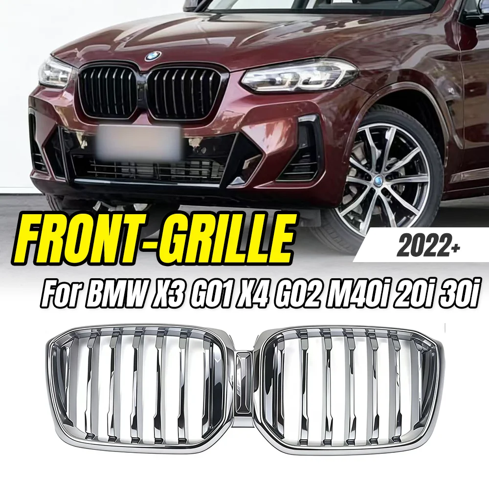 

Для BMW X3 G01 X4 G02 M40i 20i 30i 2022+ Глянцевые черные двойные решетки радиатора, детали и аксессуары для тюнинга автомобиля.