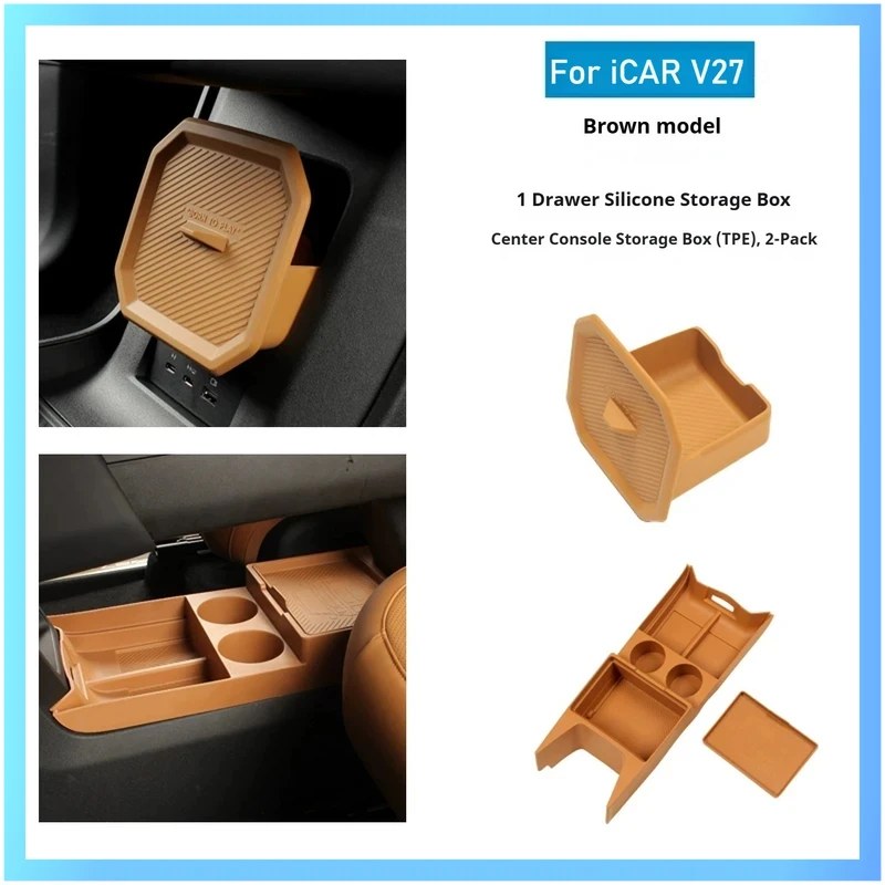 3Pc For ICAUR V27 ICAR V27 Car Silicone Central Control Storage Box Hidden Drawer Storage Rack Scratch-Resistant Car Accessories