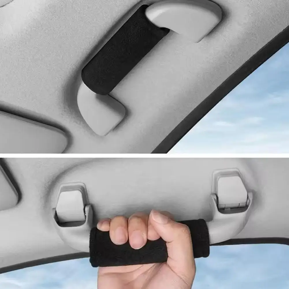 

4Pcs Car Door Handle Protective Cover Soft Plush Car Pulling Handle Sleeve Auto Handrail Roof Holder Protection Car Interior Dec