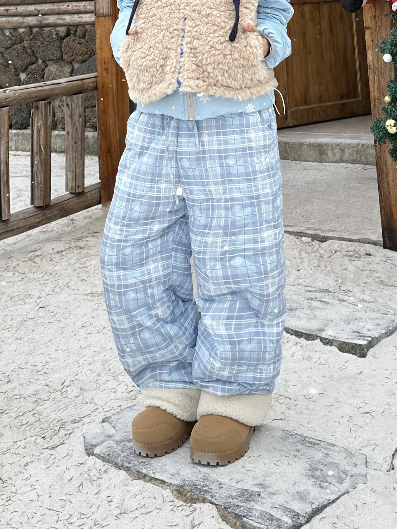 

BeOurRule Thiened Fce Lined Winter Snow Ski Pants Women's Gourd Patterned Lamb Velvet Cotton Trousers Warm Casual Pants