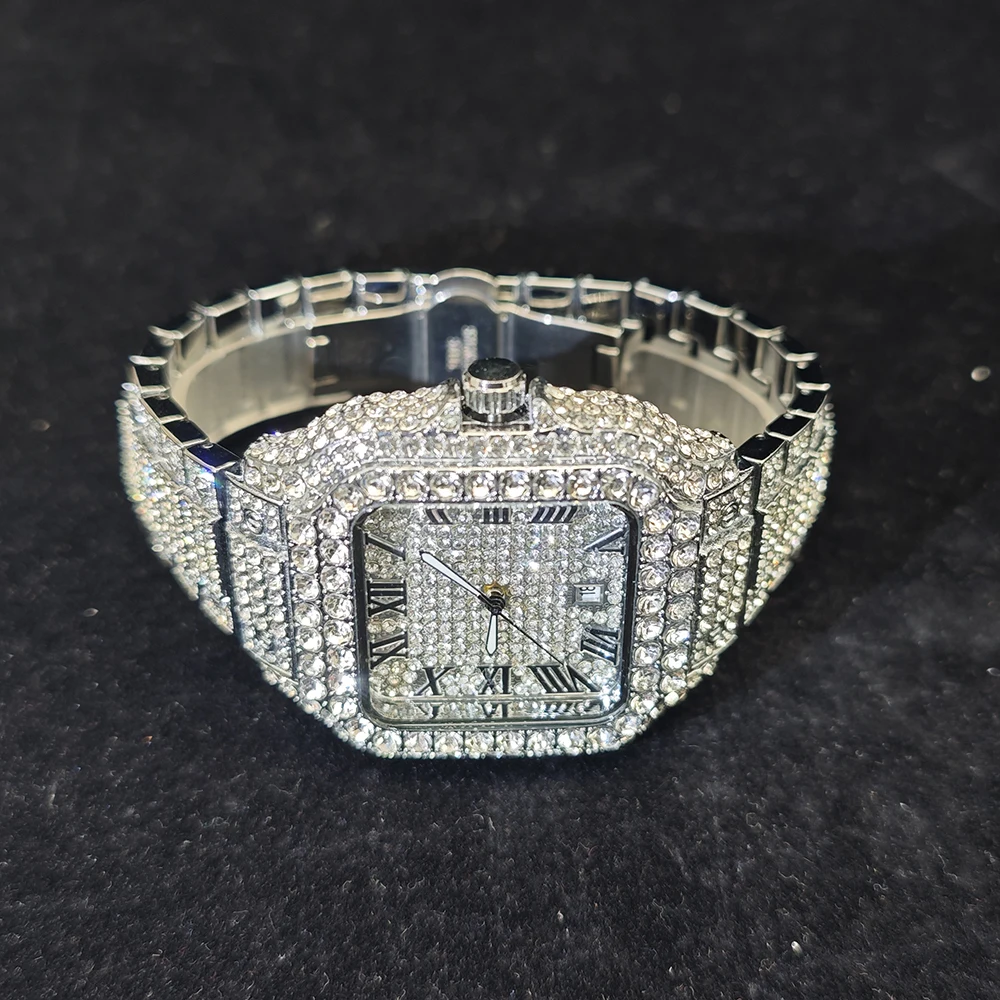 Роскошные мужские часы с бриллиантами, часы в стиле хип-хоп из нержавеющей стали, уникальные водонепроницаемые наручные часы Bling Ice Out, мужской подарок, новинка 2025 г.
