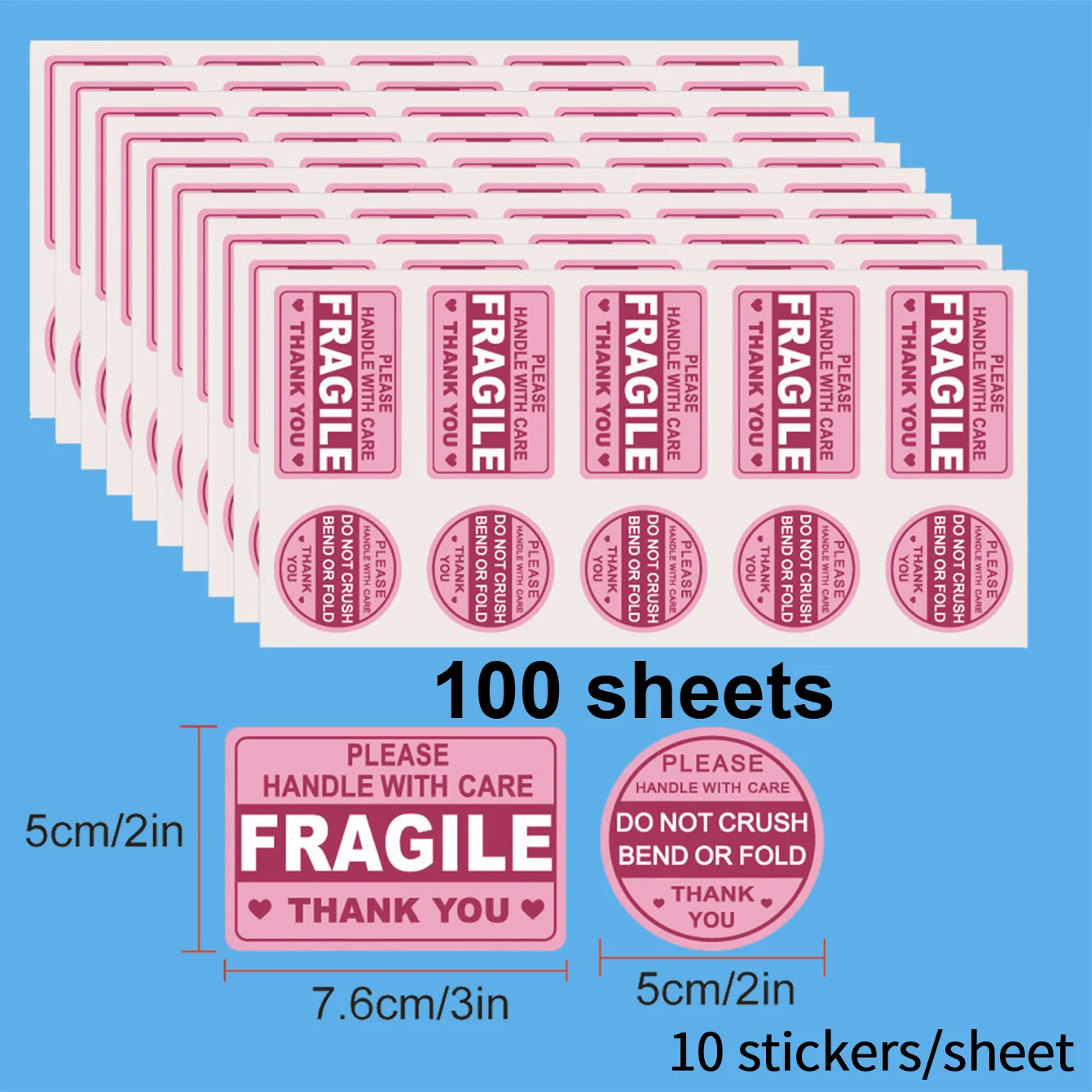 100 Sheets Fragile Item Handling Instruction Warning Labels Stickers for Shipping Packing Mailing Supplies