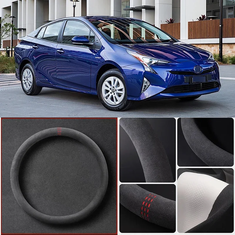 

Alcantara Anti-Slip Black Suede Leather Car Universal Steering Wheel Cover For Toyota Prius Car Accessories