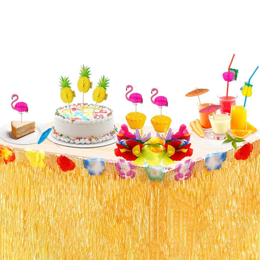 

1 Set Hawaiian Party Table Skirt Sets Drinking Straws Umbrella Fruit Picks Dessert Picks Festival Straw Set For Party Supplies