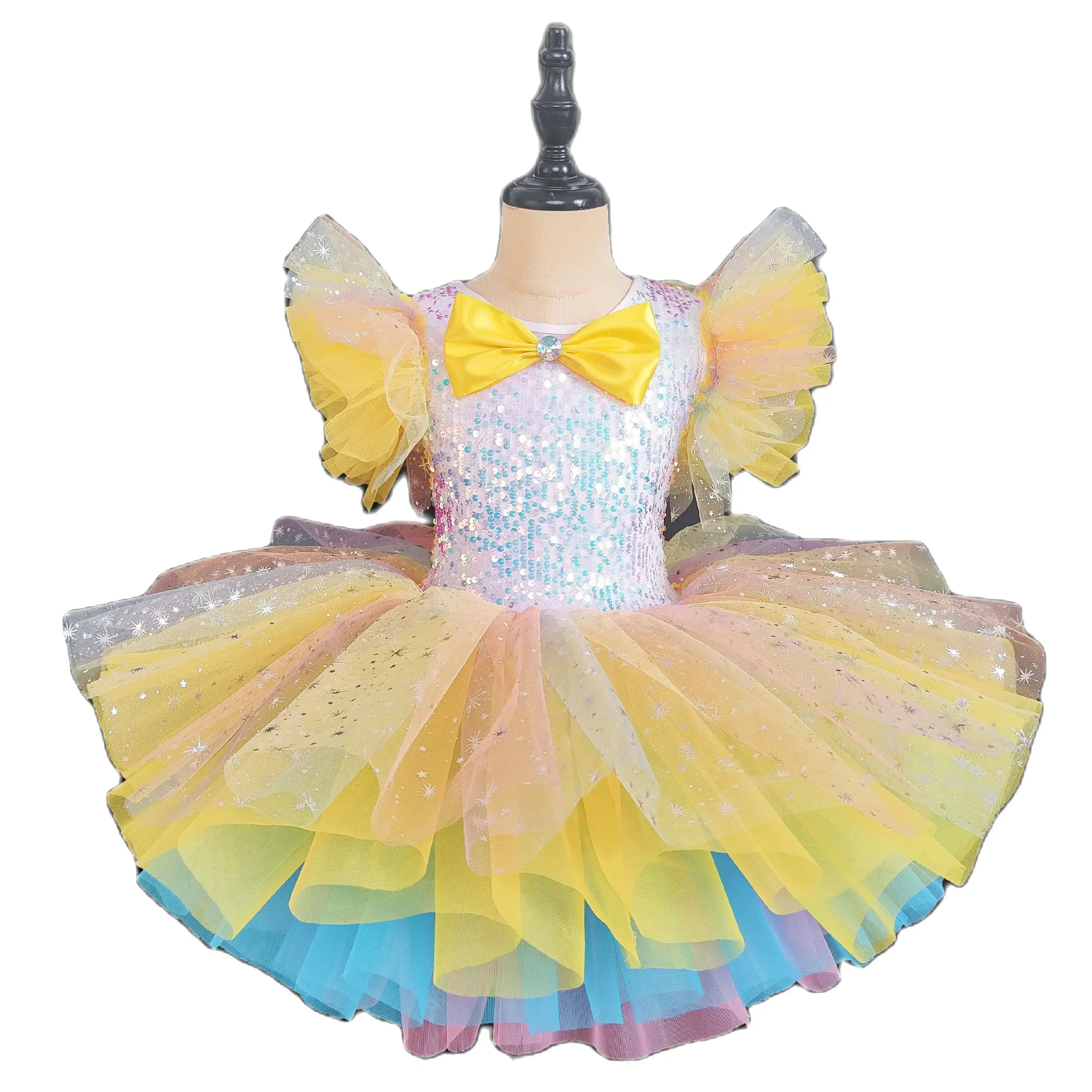 Children Ballroom Clothing Sequined Modern Dance Tutu Dress Girls Jazz Dance Dresses Kids Stage Wear Ballet Princess Dress