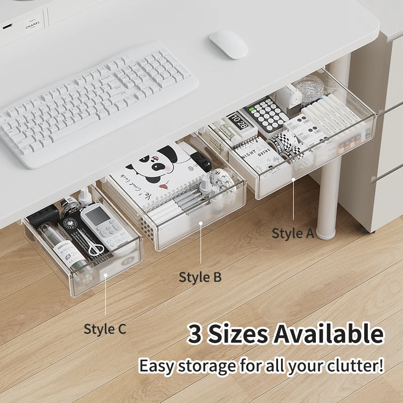 Under Desk Pull Out Drawer Smooth Sliding Hidden Storage For Data Cable Charger Headphone Paperclip Ideal For Office Desk