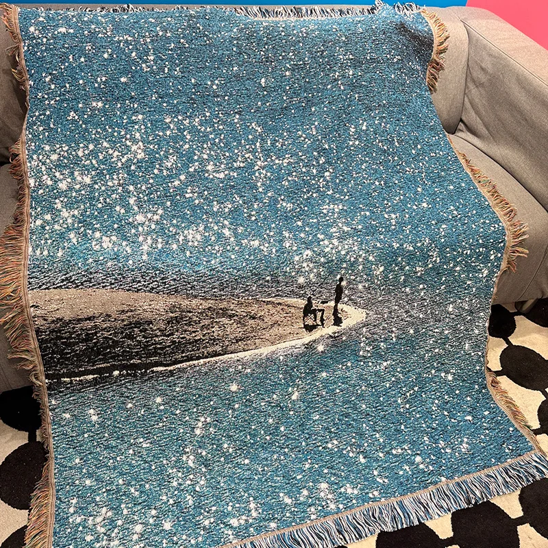Jacquard Landscape Sea and Land Tapestry Decorative Background Cloth Outdoor Camping Carpet Sofa Cover Sleeping Napping Blanket