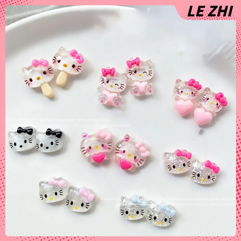 20 piezas de dibujos animados de Hello Kitty, accesorios de resina para uñas, dijes artísticos estéreo 3D, suministros de manicura, joyería DIY,