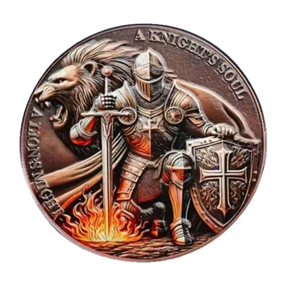 Knight's Soul and Lion Flame Cross Shield Pin Stainless Steel Flat Dropper Pin Clothes Backpacks Pins Decorative Accessories