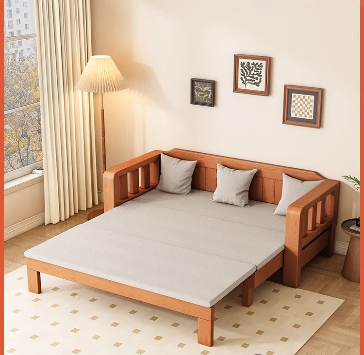 

Solid wood sofa bed foldable multi-functional small apartment living room double Internet celebrity single simple dual-purpose s