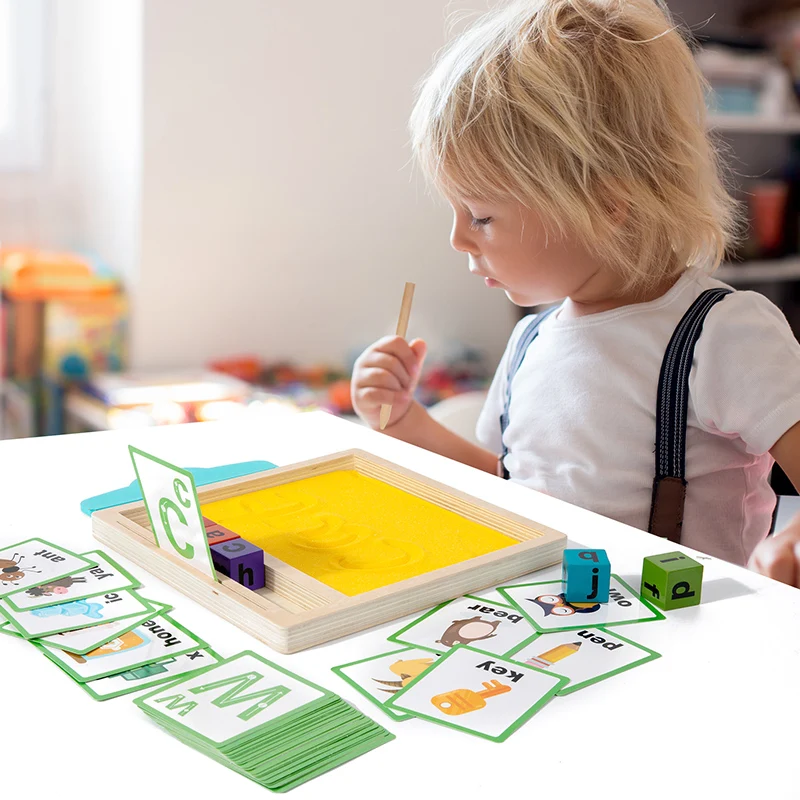 砂書きトレイ ペイント カード付きで細かい運動能力を養う ブロック ペン 幼稚園児向け 男の子 女の子 3歳の教室用