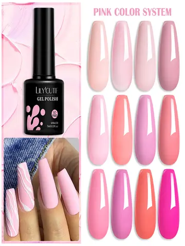LILYCUTE 6Pcs/Set 7ML Gel DIY Nail Polish Bright Pink Semi Permanent Soak Off UV LED Gel Varnish Nail Art Design Manicure Kit