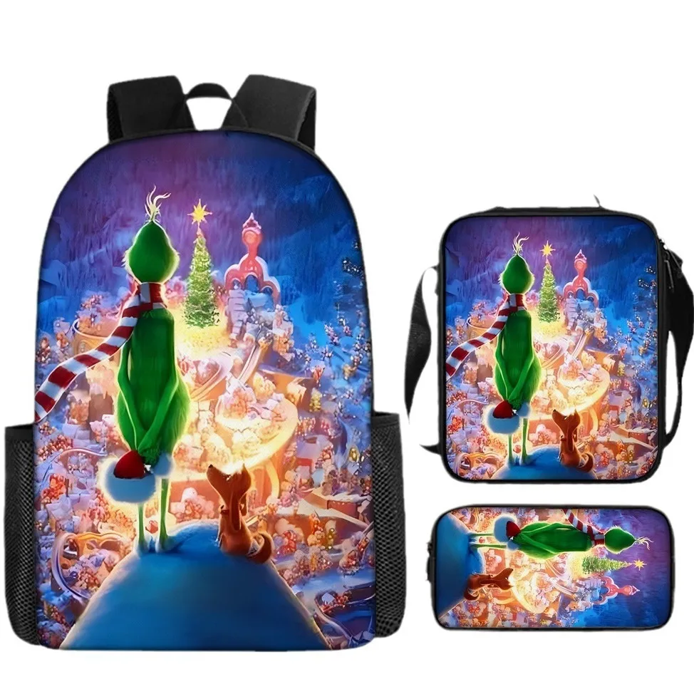 Hip Hop Youthful Novelty Green Peculiar 3D Print 3pcs/Set Student Travel bags Laptop Daypack Backpack Lunch Bag Pencil Case