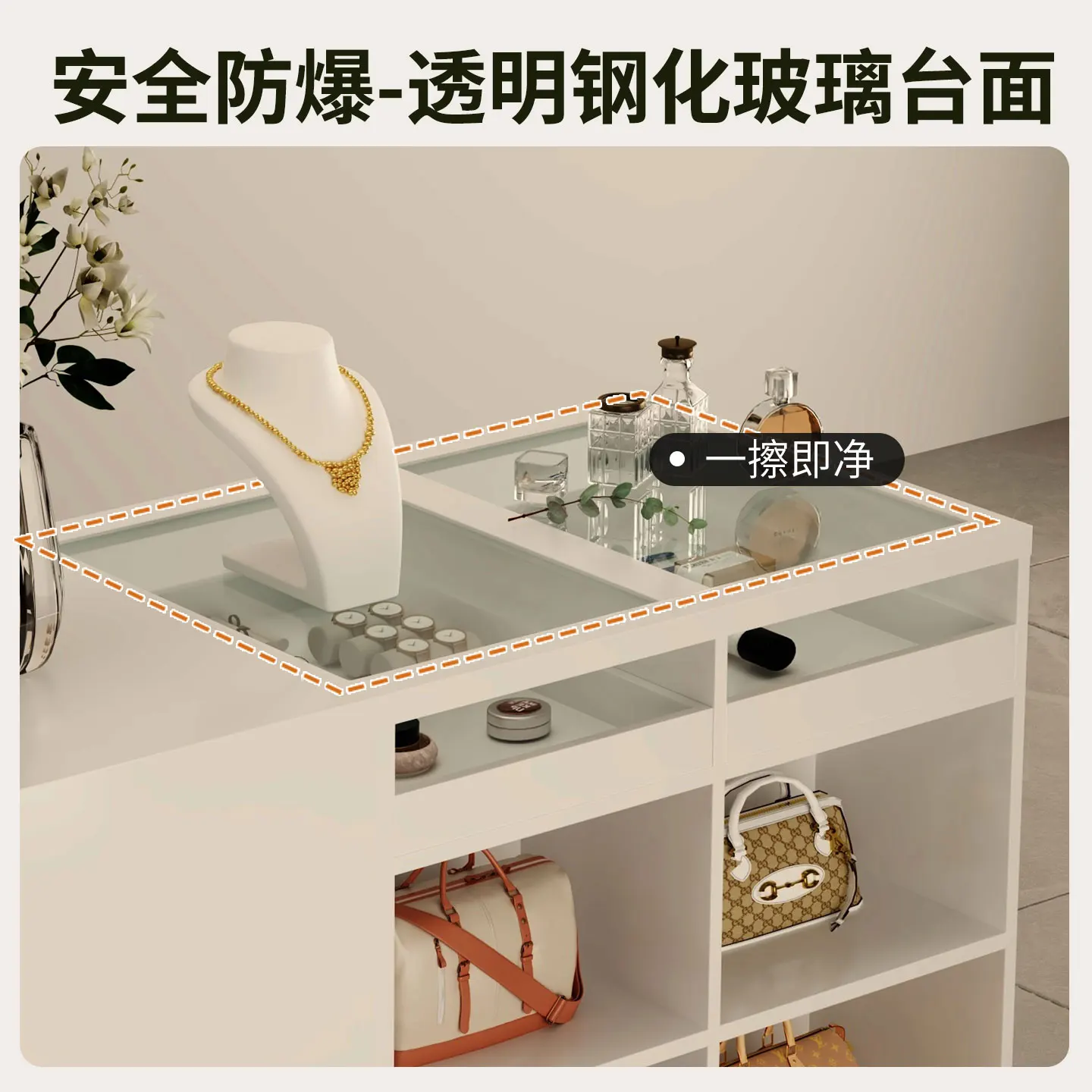 Clothing store, island cabinet, flowing water table, female ornament display counter, store display table, cream-style cash regi