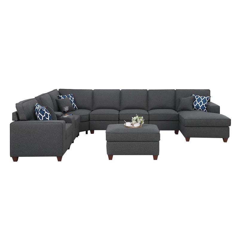 #Modern Linen 7-Seater U-Shaped Sofa Set Wholesale Assembly Disassembly Corner Living Room Furniture