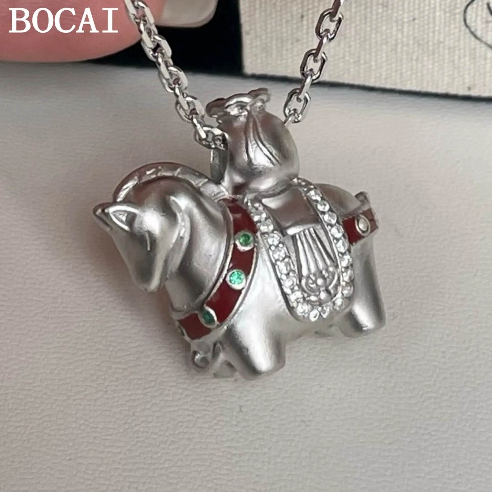 

BOCAI NEW S999 Sterling Silver Immediately Rich Set With Zirconium Enamel Pony Pendant