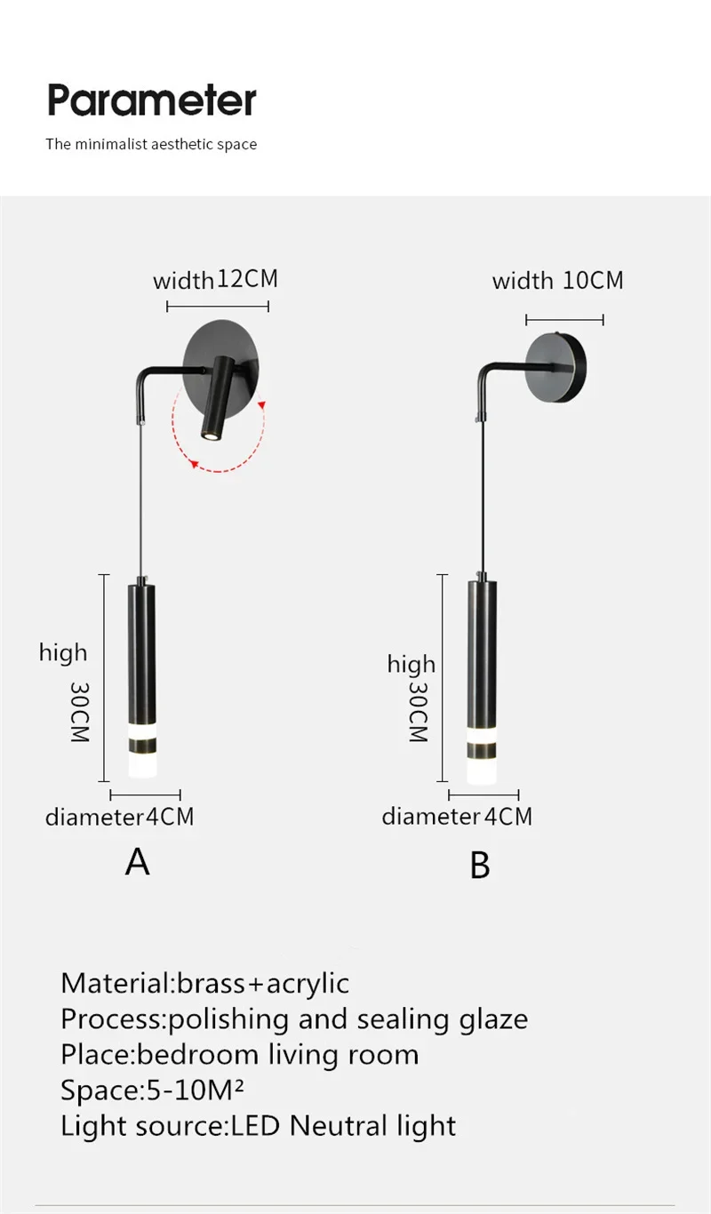 ALBERT Moderne Nachttischlampe aus schwarzem Kupfer, LED, einfach kreative Messing-Wandlampe für Zuhause, Wohnzimmer, Schlafzimmer