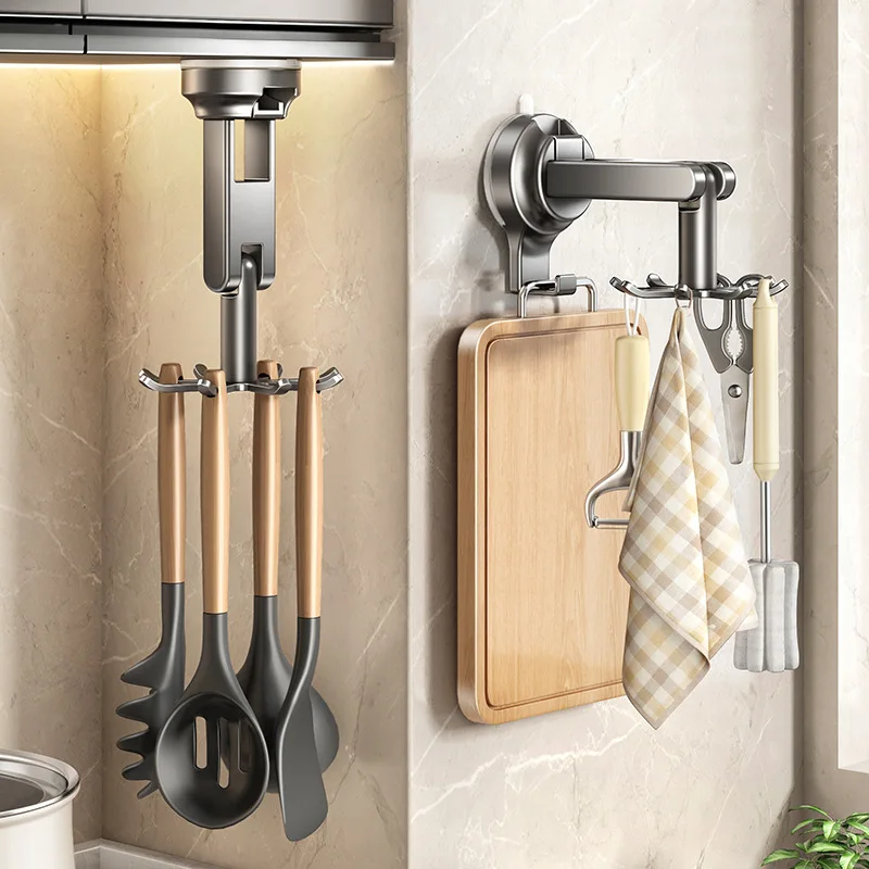 Tiandi Fish Kitchen Rotating Suction Cup Hook Shelf No Punching Kitchenware Storage Rack Hanger