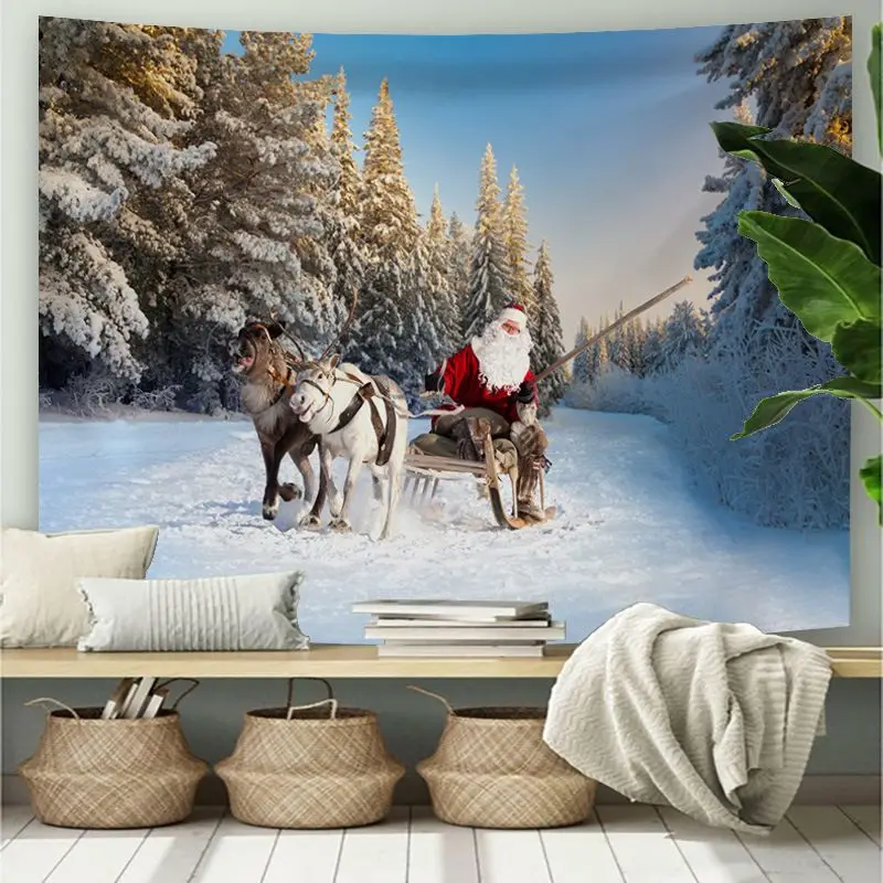 VIKAMA European Christmas Snowscape Town Tapestry, Scenic Wall Hanging Background Cloth for Winter Wonderland Aesthetic Decor
