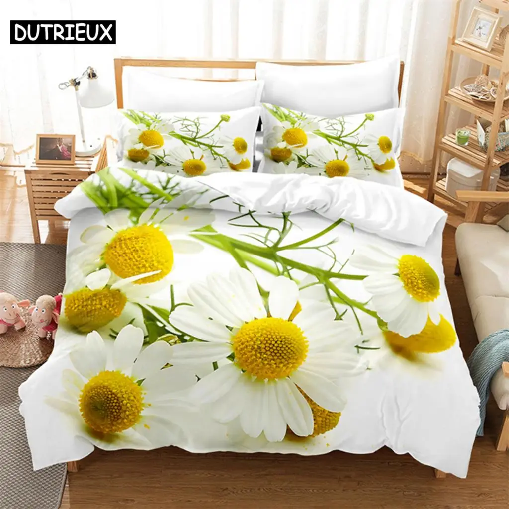 

White Daisy Queen Bedding Set Duvet Cover Kids Bedroom Bed Set Comforter Cover Set King Size Duvet Cover Set Bedding Sets