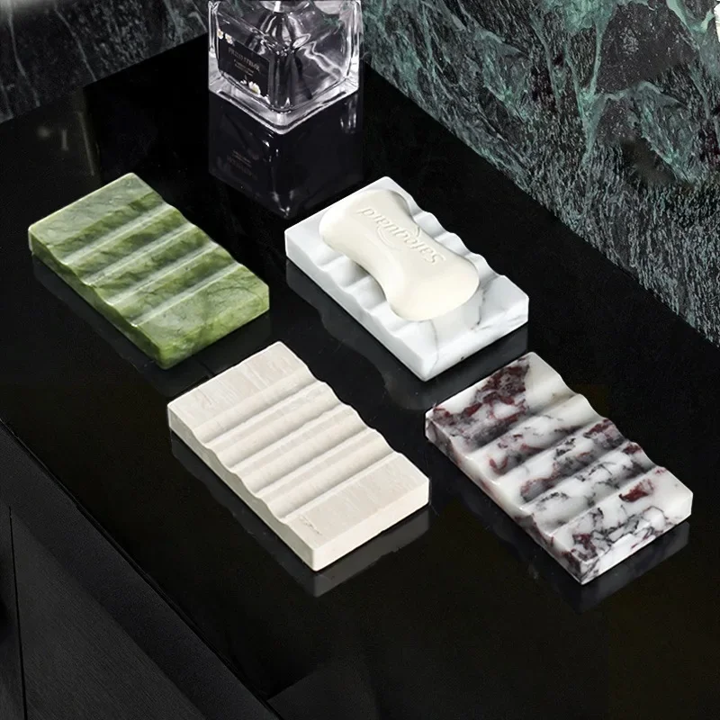 Wabi-sabi Style Marble Soap Dish with Drainage, Luxury Bathroom Vanity Tray,Creative Soap Holder & Decor,Elegant Stone Organizer