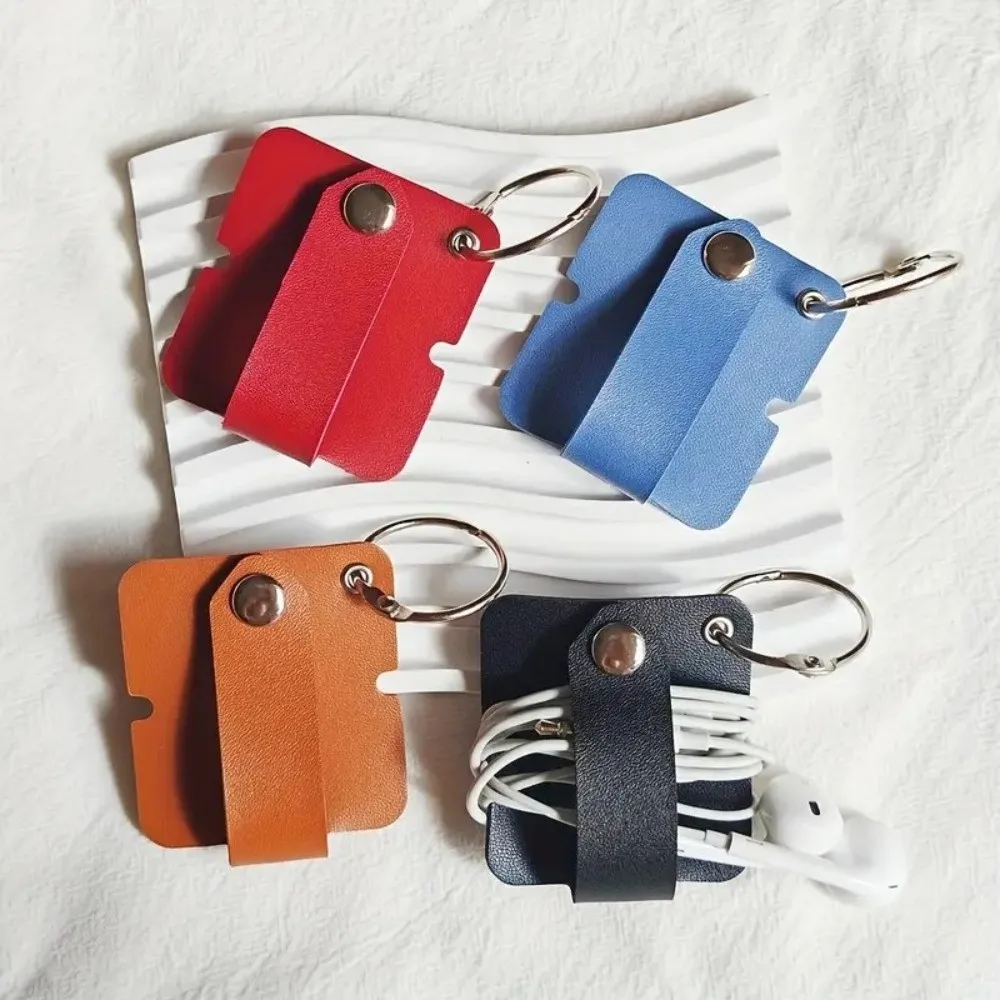 Cable Strap Leather Cable Clip Leather Buckle Compact Headphone Cable Winder Reusable PU Leather Earphone Cord Holder