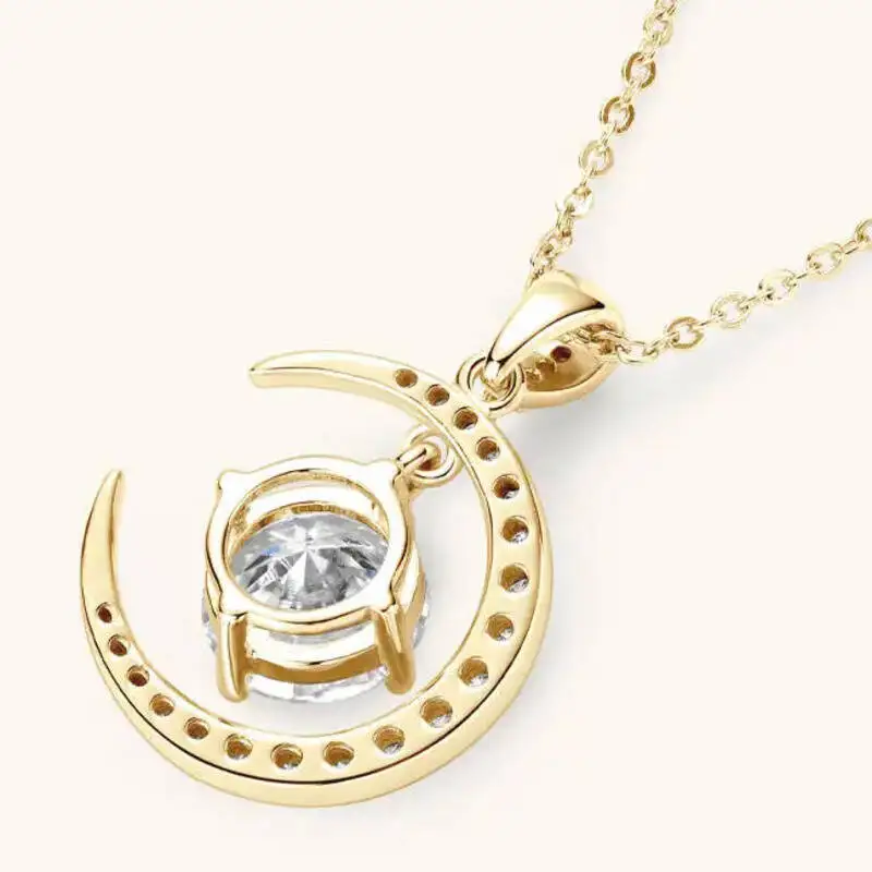 2CT D-Farbiger Moissanit Stern-Mond-Anhänger Halskette für Damen 925 Sterling Silber Luxuriöser Funkelnder Schmuck Partygeschenk – Detail 5