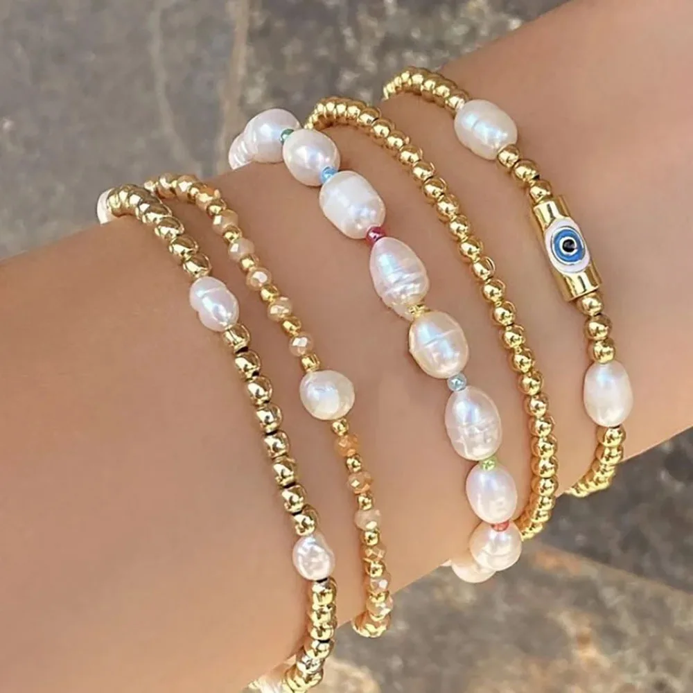 Rice bead bracelet Creativity Pearl Bohemia Elasticity Hand weaving Crystal Adjustable Female Fashion Simplicity Beaded bracelet