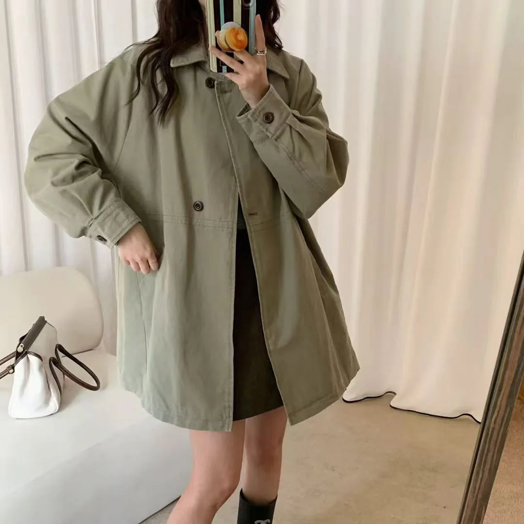 SuperAen Mid-length Trench 2026 Spring and Autumn New Retro Korean-style Turn-down Collar Design Loose and Casual Women's Coats