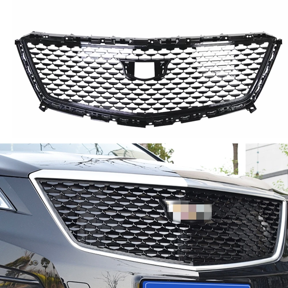 

Upper Racing Grill Grille For Cadillac XT5 2016 2017 2018 2019 2020 2021 2022 2023 Black/Silver Car Front Bumper Hood Mesh Grid