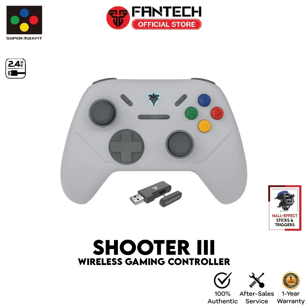 Fantech Shooter III WGP13S Wireless Gamepad, Hall-Effect Sticks Triggers Motion Sensor Polling Rate for PC Switch Android PS3