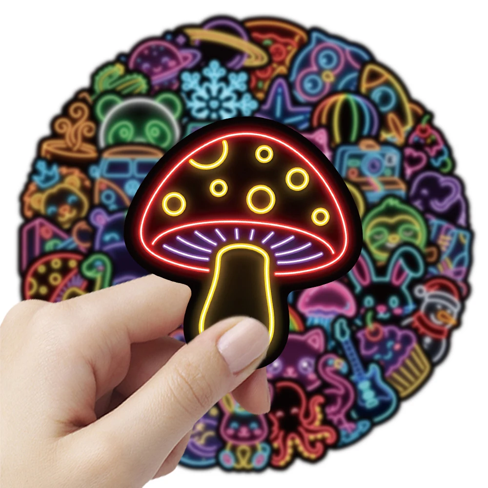 10/30/50pcs Cartoon Neon Light Series Cute Animal Stickers Aesthetic Graffiti Decals DIY Helmet Phone Luggage Waterproof Sticker