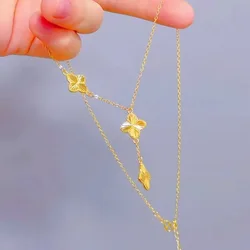 Elegant Real 14 K Gold Color Collarbone Chain Grass Pendant Set Chain for Women Valentine's Day Wedding Engagement Not Fade