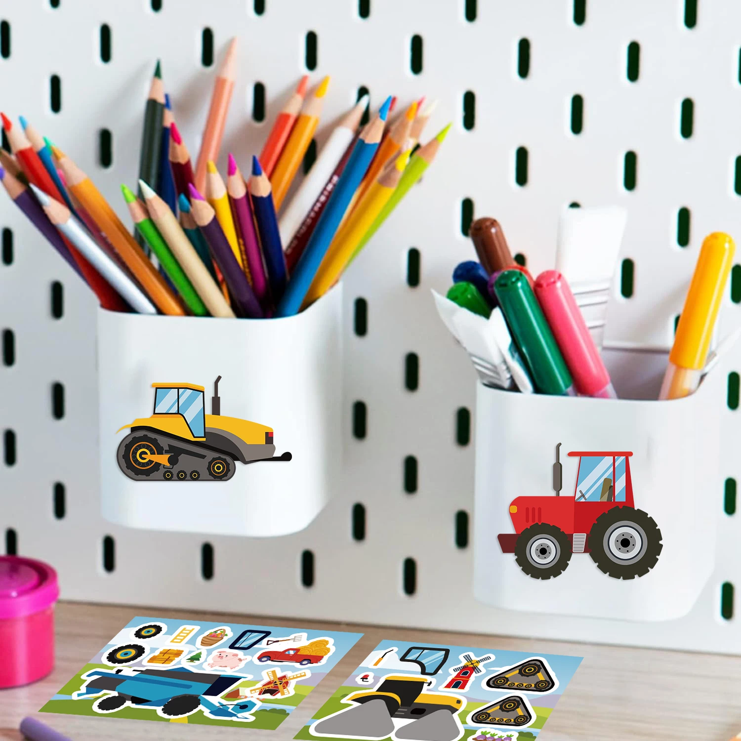 8/16/24 Stück ländliche Baufahrzeug-Puzzle-Aufkleber machen ein Gesicht Cartoon für DIY Telefon Laptop Gepäck Skateboard Graffiti Aufkleber