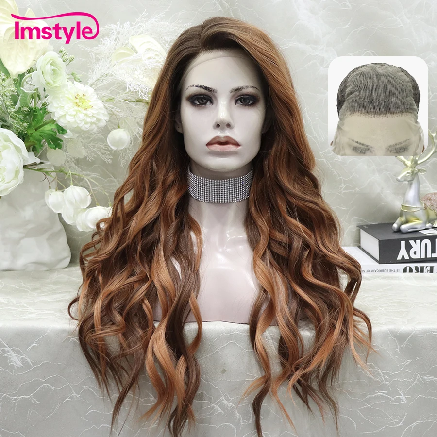 

Imstyle 13x4 Lace Wig Synthetic Lace Front Wig Ginger Brown Wig Long Wavy Wigs Natural Hairline Heat Resistant Fiber Daily Wig