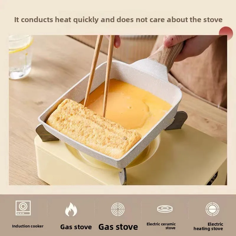 

Сковорода тамагояки с мраморным камнем — деревянная ручка, антипригарный валик для яиц, бездымная сковорода для японского омлета