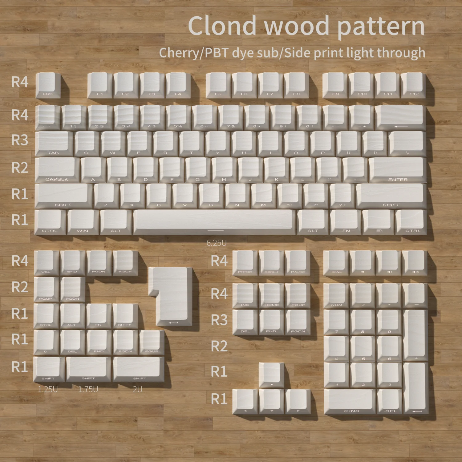 Imagem -03 - Pbt Cherry Side Print Keycaps Keycap Retroiluminado Padrão de Madeira 5-sided Dye Sub para Teclado Mecânico mx Switch Layout Iso Gmk67