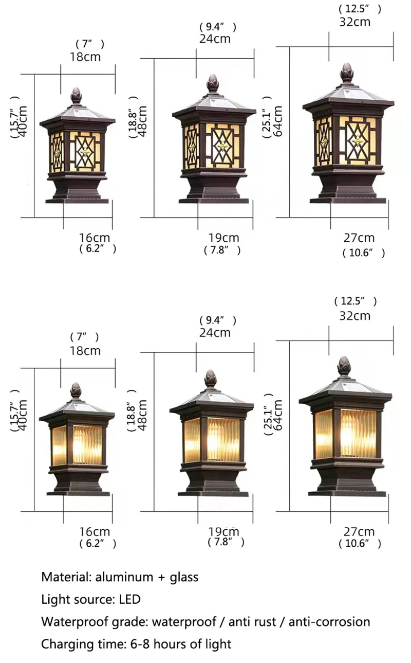 PLLY-Outdoor Solar Post Lamp, Clássica, Retro, Impermeável, Pátio, LED, Decoração, Jardim, Varanda, Villa, Luz de parede