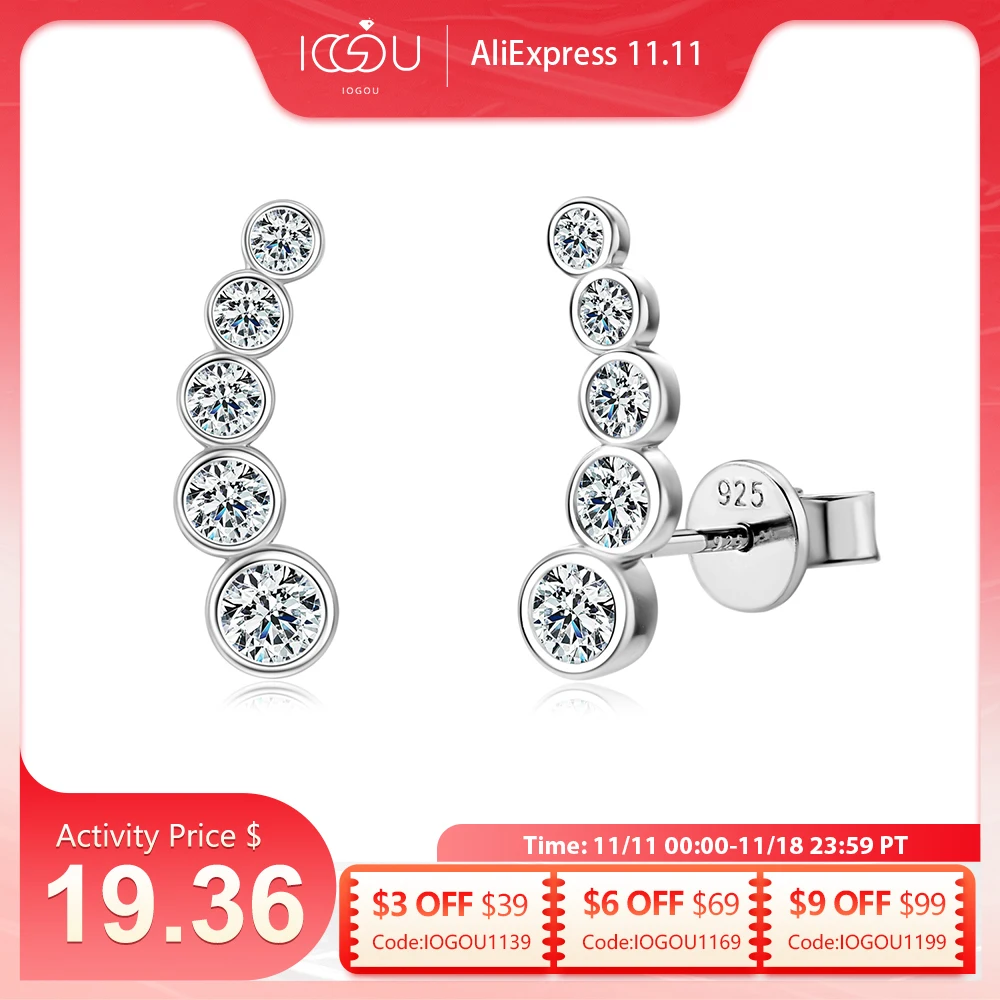 2023 New All Round Moissanite Earrings for Women 0.43ctw Climber Earrings Studs 925 Silver Certified Original Engagement Jewelry