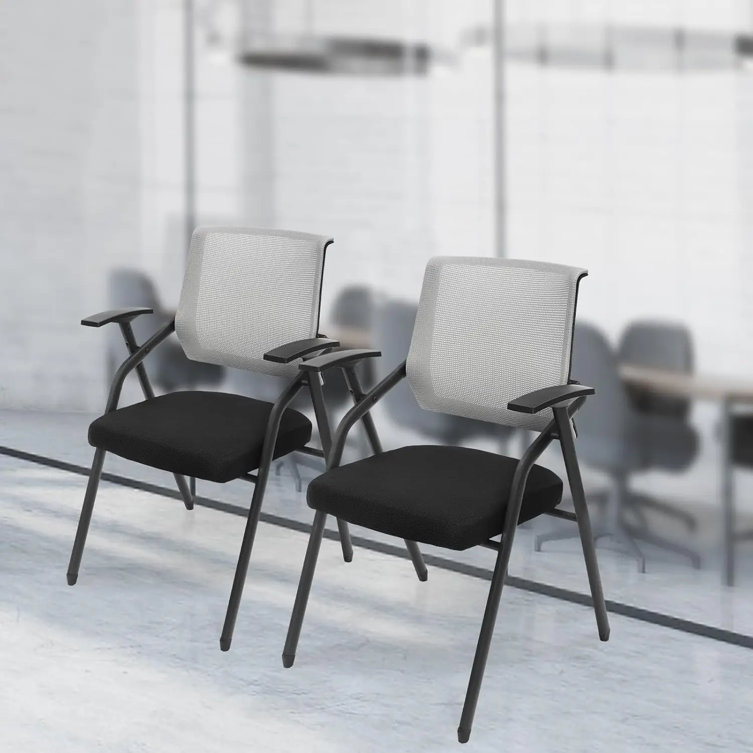Paquete de sillas plegables para sala de conferencias, silla de oficina ergonómica ejecutiva con reposabrazos, respaldo de red de malla para Recepción, paquete de 2
