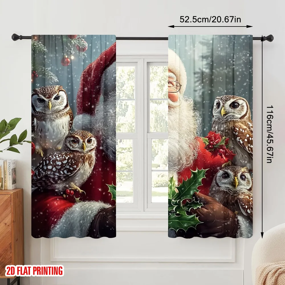 2pcs,2D plane printing Curtains Roller Blinds Santa Claus Owls Winter Wonderland (2) Versatile Durable Polyester (without rod)