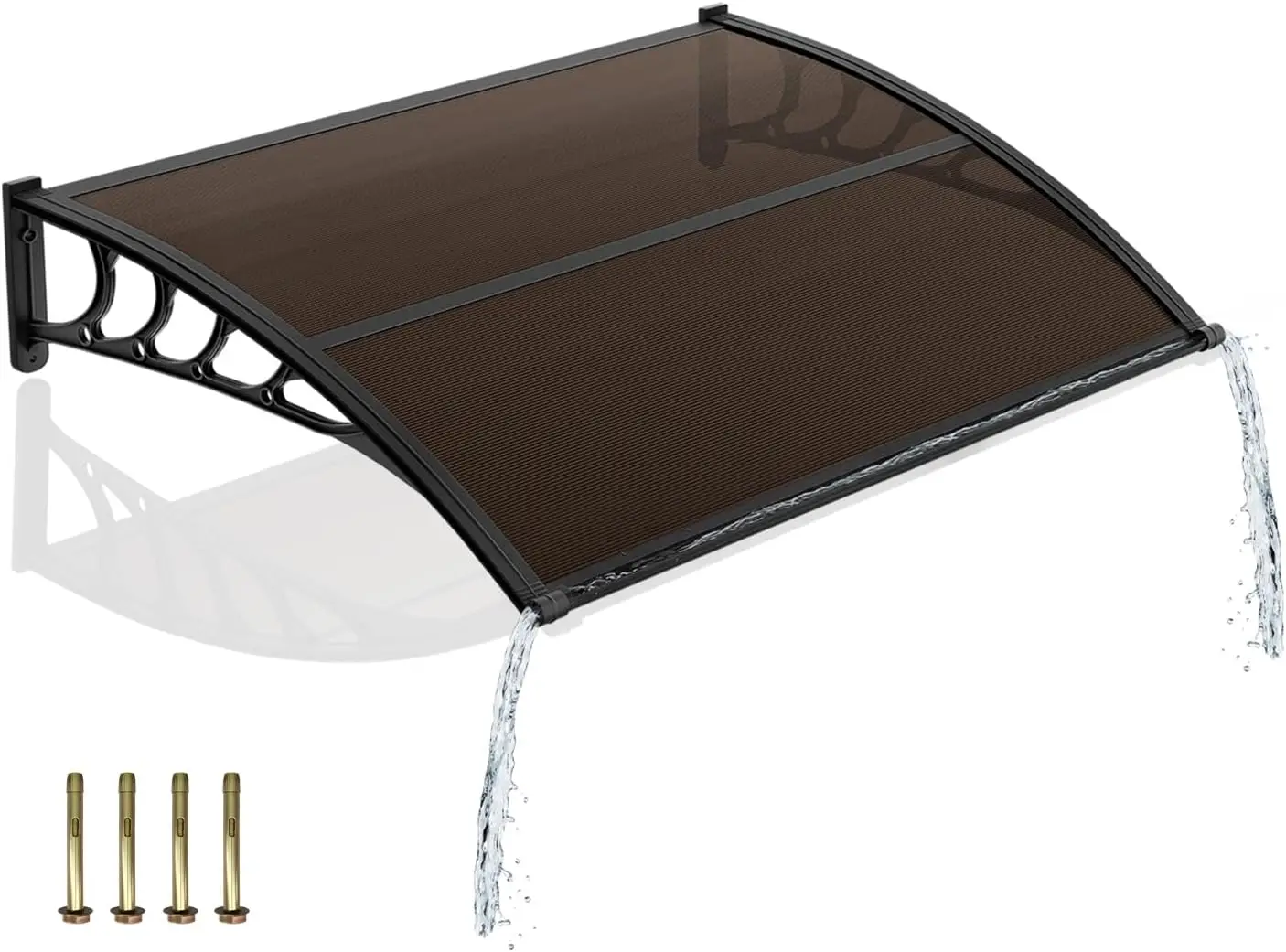 Window Awning Door Canopy Exterior Rain Snow UV Protection Cover, Modern Heavy Duty Entrance Shelter with Drainage System and ABS Bracket for Patio Porch Balcony, Brown and Black
