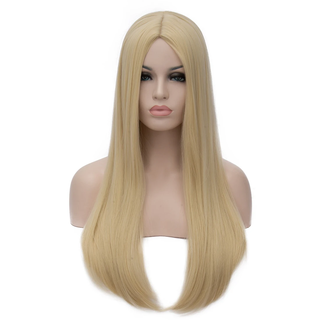 Women's Heat Resistant Golden Blonde Long Straight Synthetic Wig Middle Part Line for Daily Halloween Party