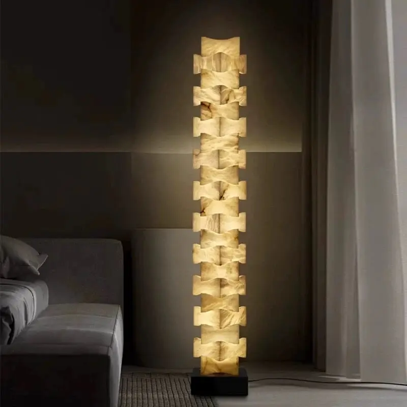 Natural Spanish Marble Floor Lamp Designer Standing Lamp for Living Room Beside Sofa Villa Indoor Room Decor Alabaster Lighting