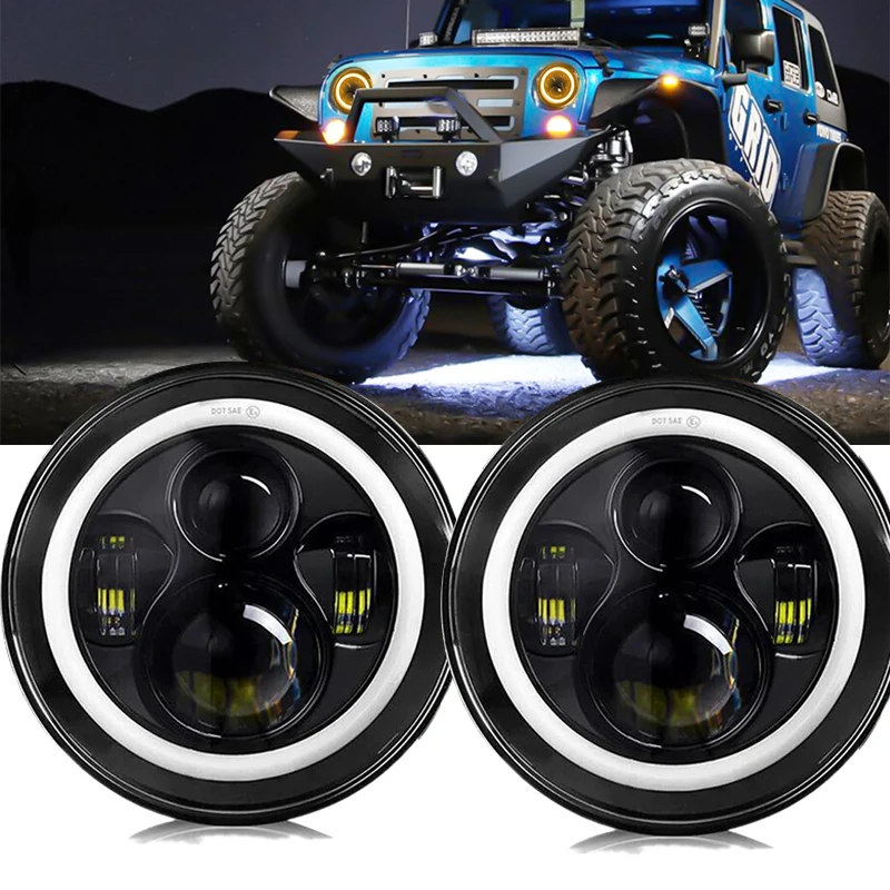 

LED HeadLight Bulbs 7inch Round Motorcycle LED HeadLamp Angle Eyes 12V 24V Turn Signal for Lada Niva Urban Offroad 4x4