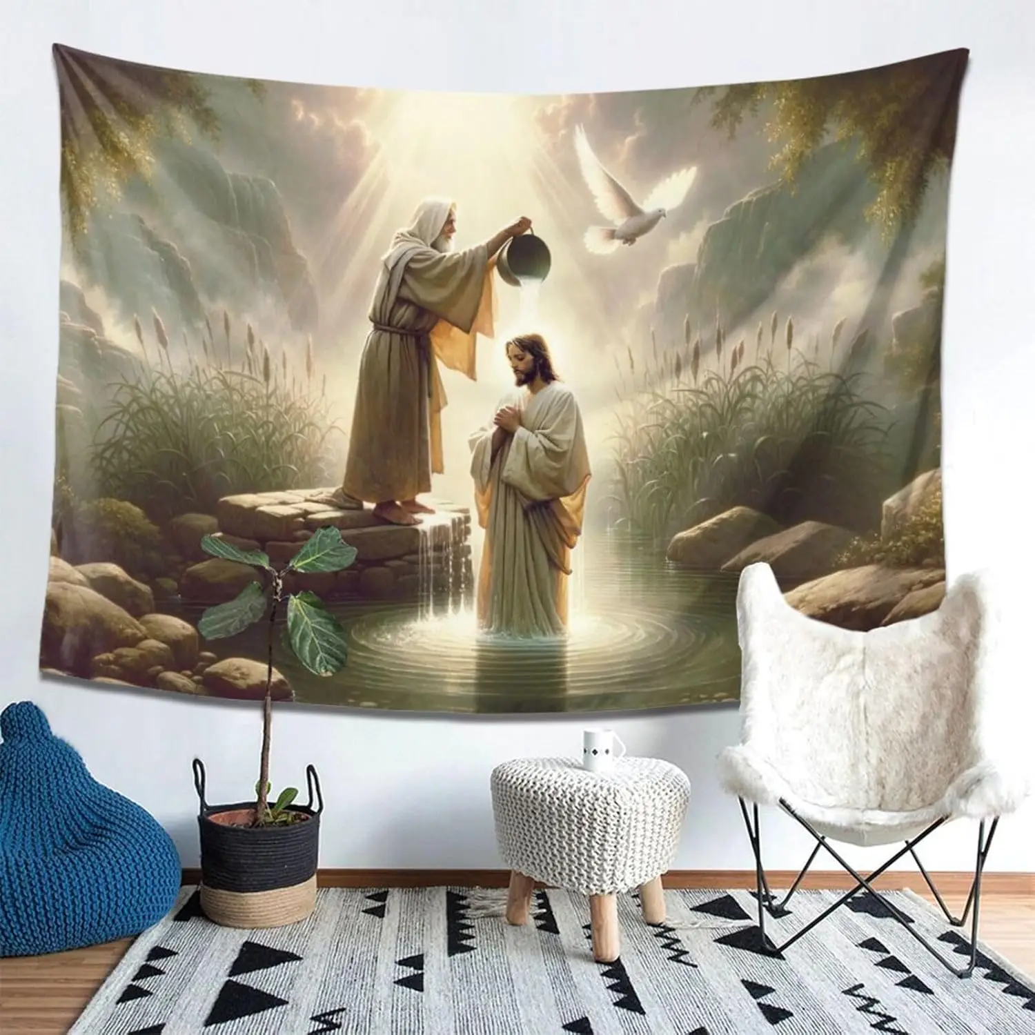 

Divine Heart of Compassion Jesus Tapestry Holy baptism Savior Wall Art Hanging Christian Decor for Home, Dorm, Party Wal