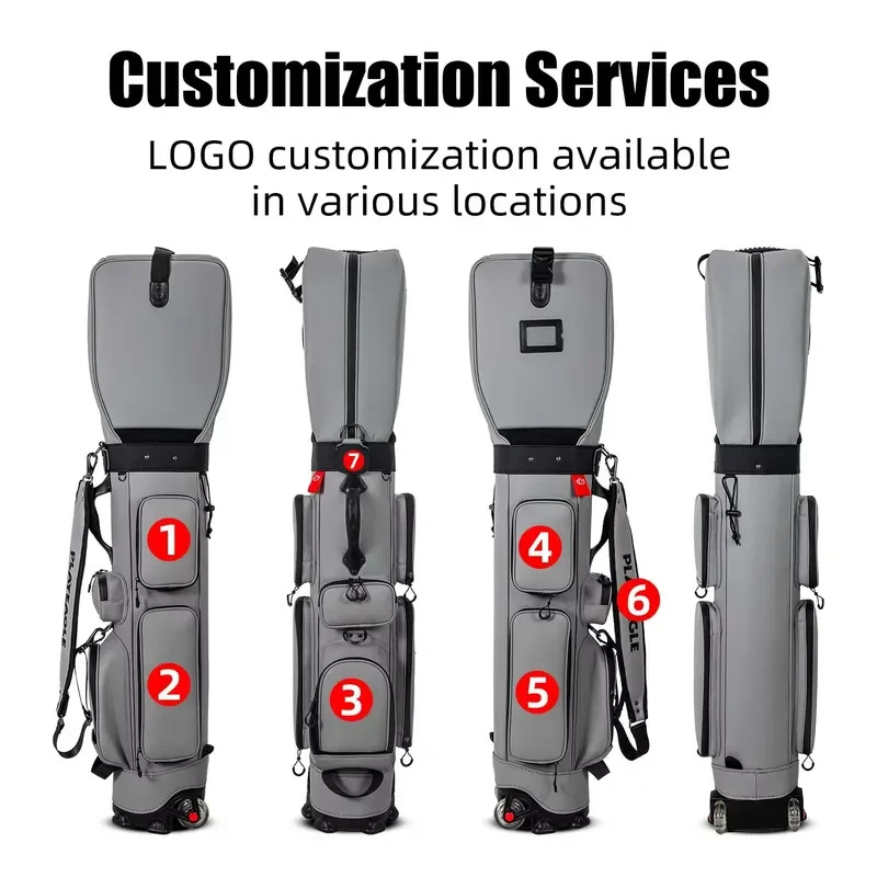 Lightweight Golf Cart Bag With Wheels Waterproof PU Leather Travel Stand Bag For Men Women Portable Golfing Equipment Storage