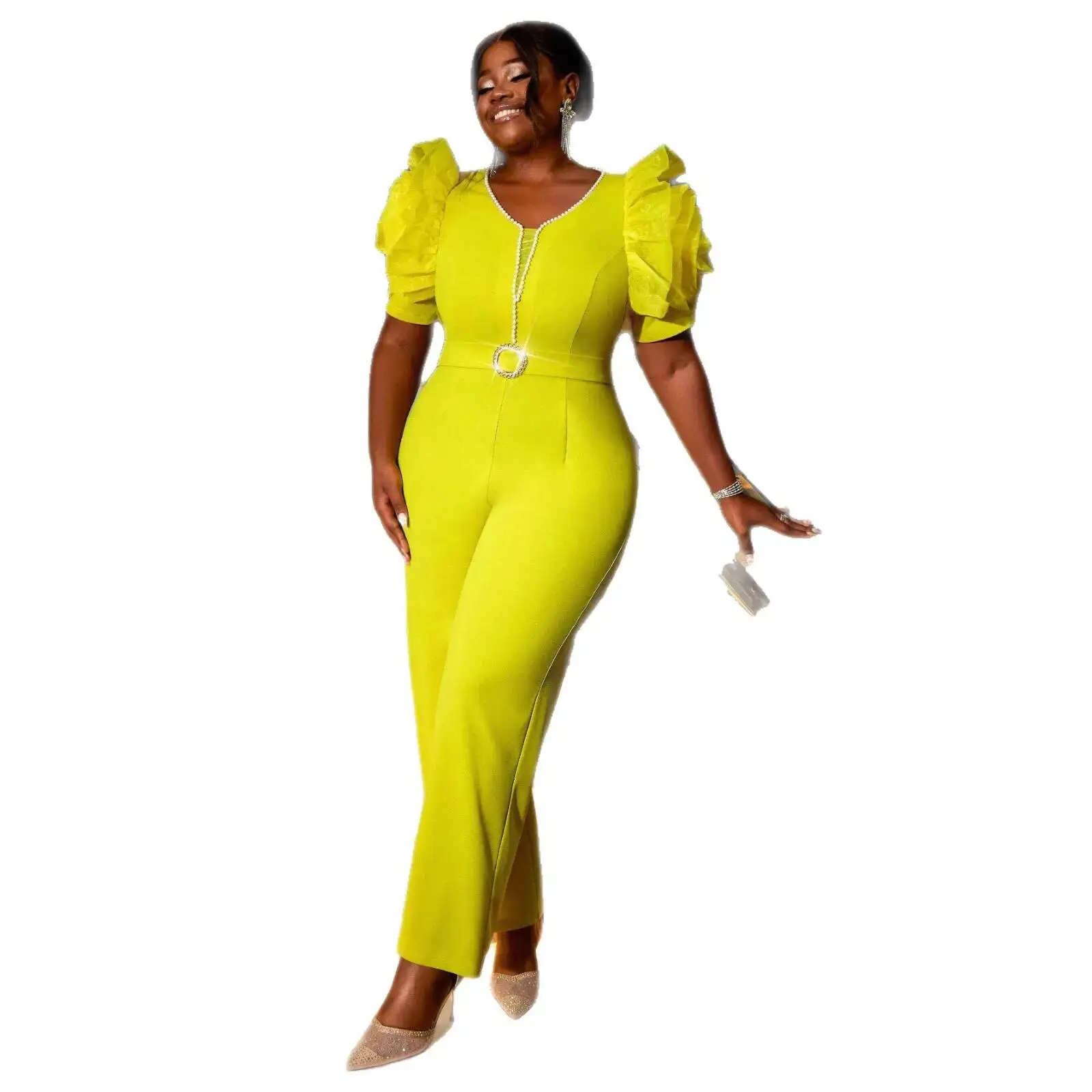 Jumpuit Plus Size Nisa: Kaskata, Ċinturin Perli - usage example
